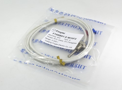 FTARB01-E-M10F2 E型螺钉式热电偶温度传感器带M10螺纹，玻璃纤维编织导线材质，2米导线长度