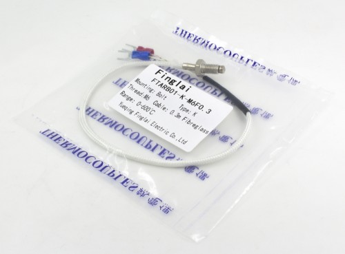 FTARB01-K-M6F0.3 K型螺钉式热电偶温度传感器带M6螺纹，玻璃纤维编织导线材质，0.3米导线长度