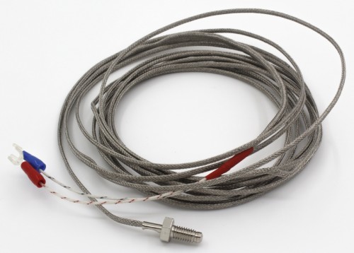 FTARB01-K-M6M5 K型螺钉式热电偶温度传感器带M6螺纹，金属屏蔽导线材质，5米导线长度
